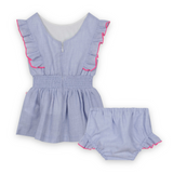 Billieblush Baby Ruffle Dress & Bloomer Set ~ Pale Blue/Raspberry
