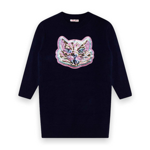 Billieblush Knit Dress w/ Sequin Tiger Patch ~ Navy