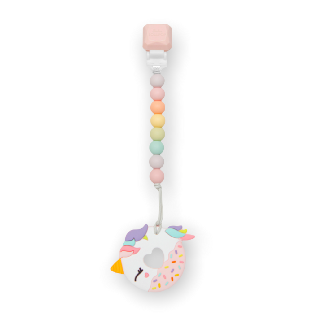 Loulou Lollipop Silicone Teether Gem Set ~ Pink Unicorn Donut