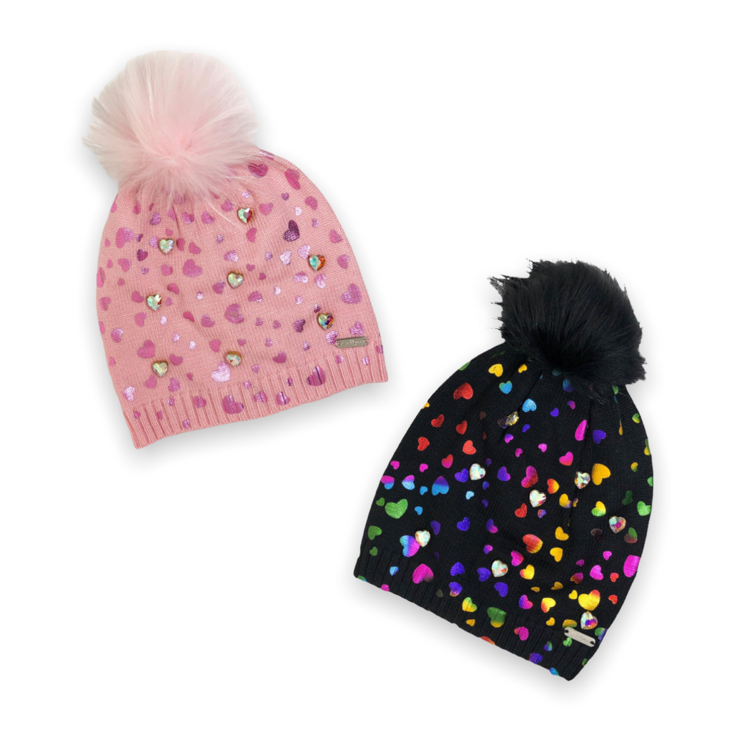 Bari Lynn Shimmer Heart Hat w/ Jewels Fur Pom – Born Yesterday