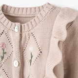 Elegant Baby Embroidered Argyle Knit Cardigan ~ Taupe