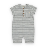 Me & Henry Baby Camborne Henley Romper ~ Black/White Stripe