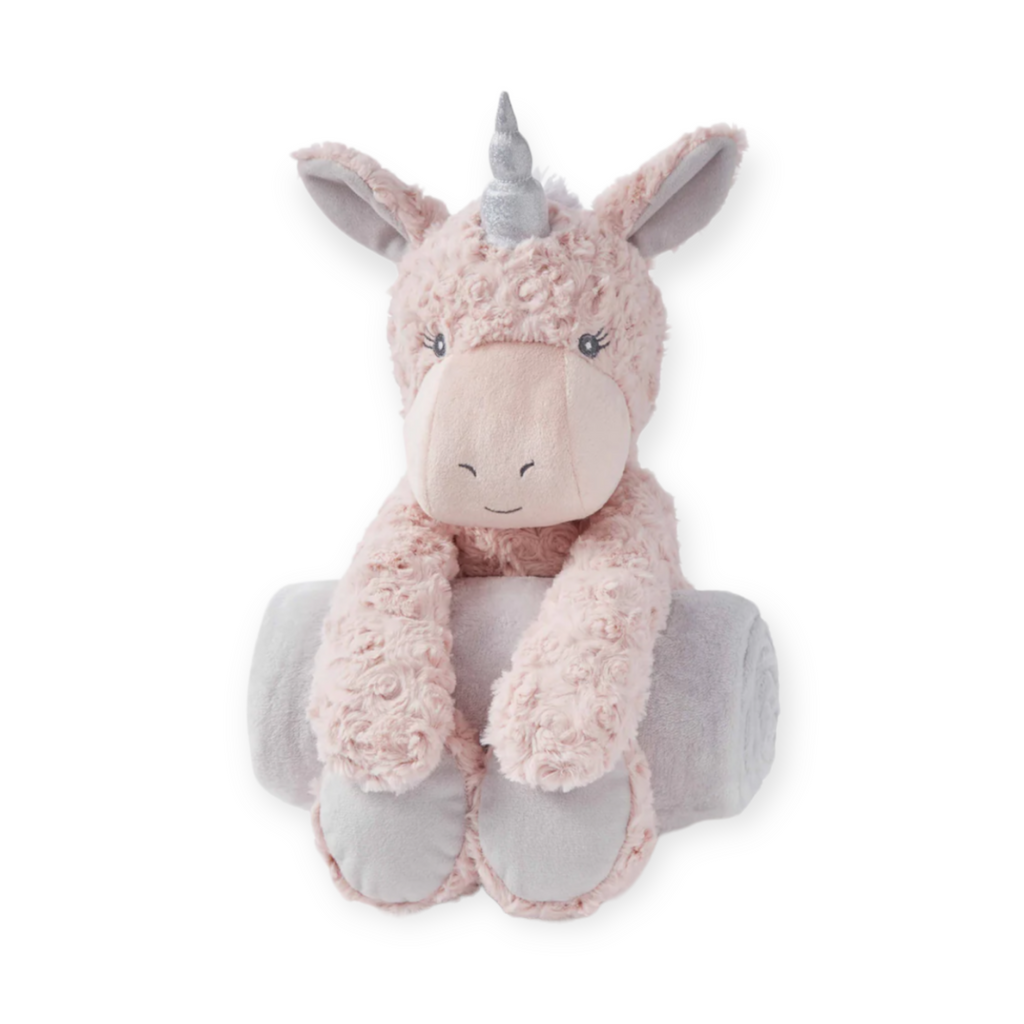 Elegant Baby Bedtime Huggie Blanket w/ Plush Toy ~ Pink Swirl Unicorn