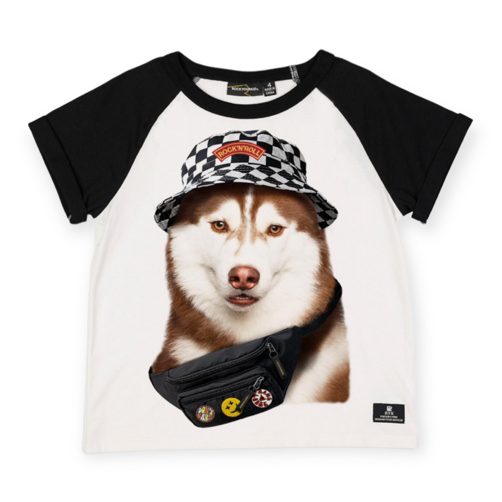 Rock Your Kid Rock 'N Roll Dog Boxy Fit T-Shirt ~ Cream/Black