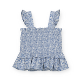 Mayoral Girls Printed Smocked Top ~ Blue/White