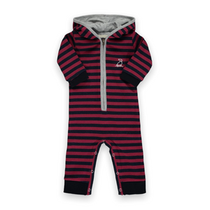 Me & Henry Baby Boy Blaine Hooded Romper ~ Burgundy Stripe