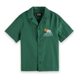 Scotch & Soda Boys Collared Shirt w/ Embroidery ~ Army Green