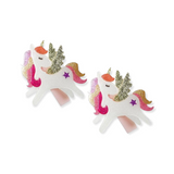 Lilies & Roses Winged Unicorn Clips ~ Coral/Gold Glitter