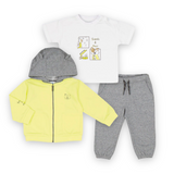 Mayoral Baby Boy Zip Hoodie, Tee & Sweatpants Set ~ Lemon/Grey