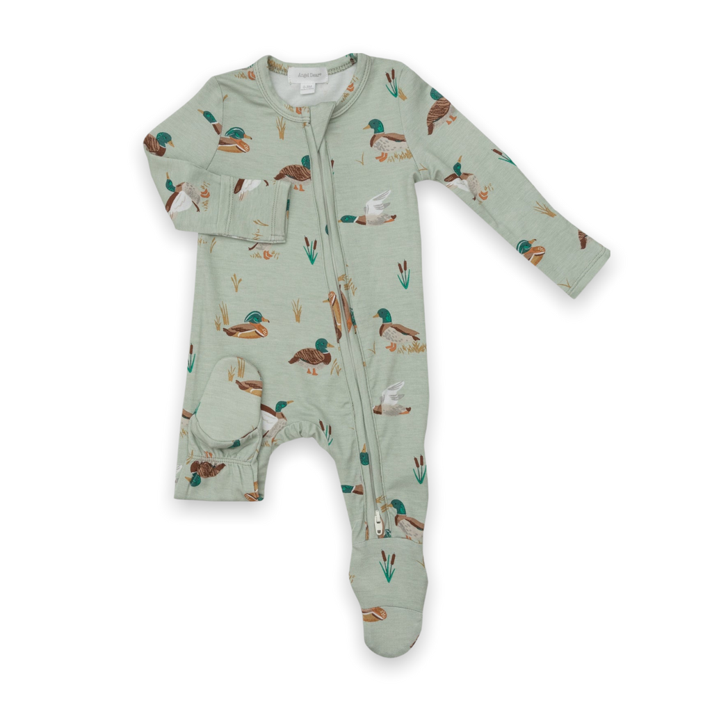 Baby Green Ducks 2 Way Zipper Footie