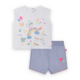 Billieblush Baby Tank Top w/ Graphics & Cotton Shorts Set ~ White/Pale Blue