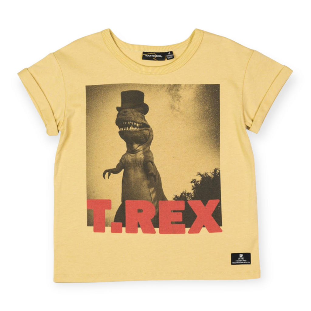 Rock Your Kid T-Rex Boxy Fit T-Shirt ~ Yellow
