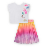 Billieblush 3D Butterfly Tee & Pleated Skirt Set 7-12 ~ White/Gradient Multi