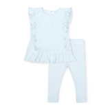 Tun Tun Baby Ribbed Ruffle Top & Leggings Set ~ Light Blue